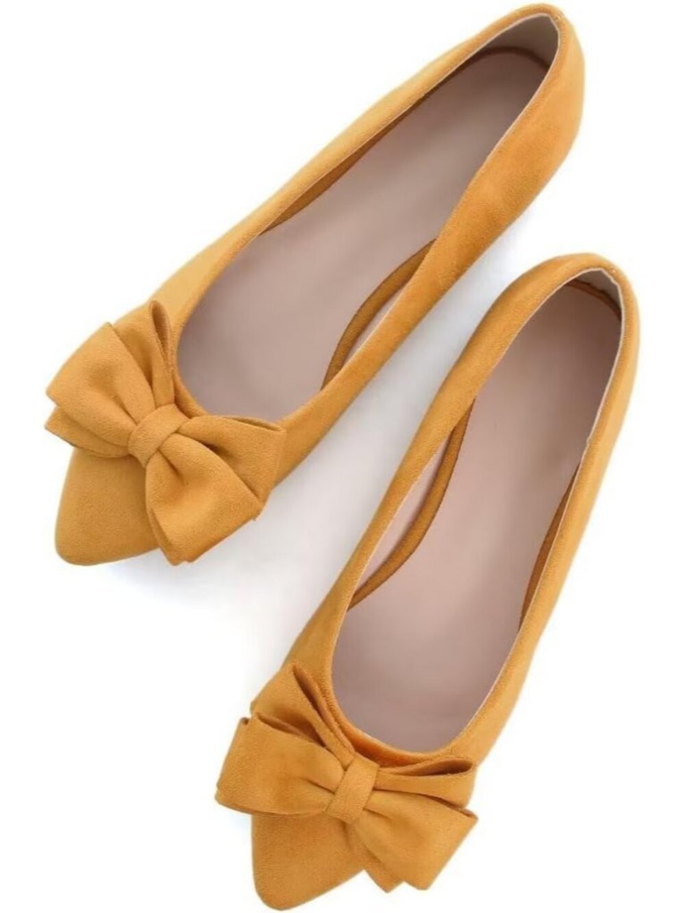 Women's H Yellow Suede Fashion Bowknot Flats Comfort Pointed Toe Dressy Shoes